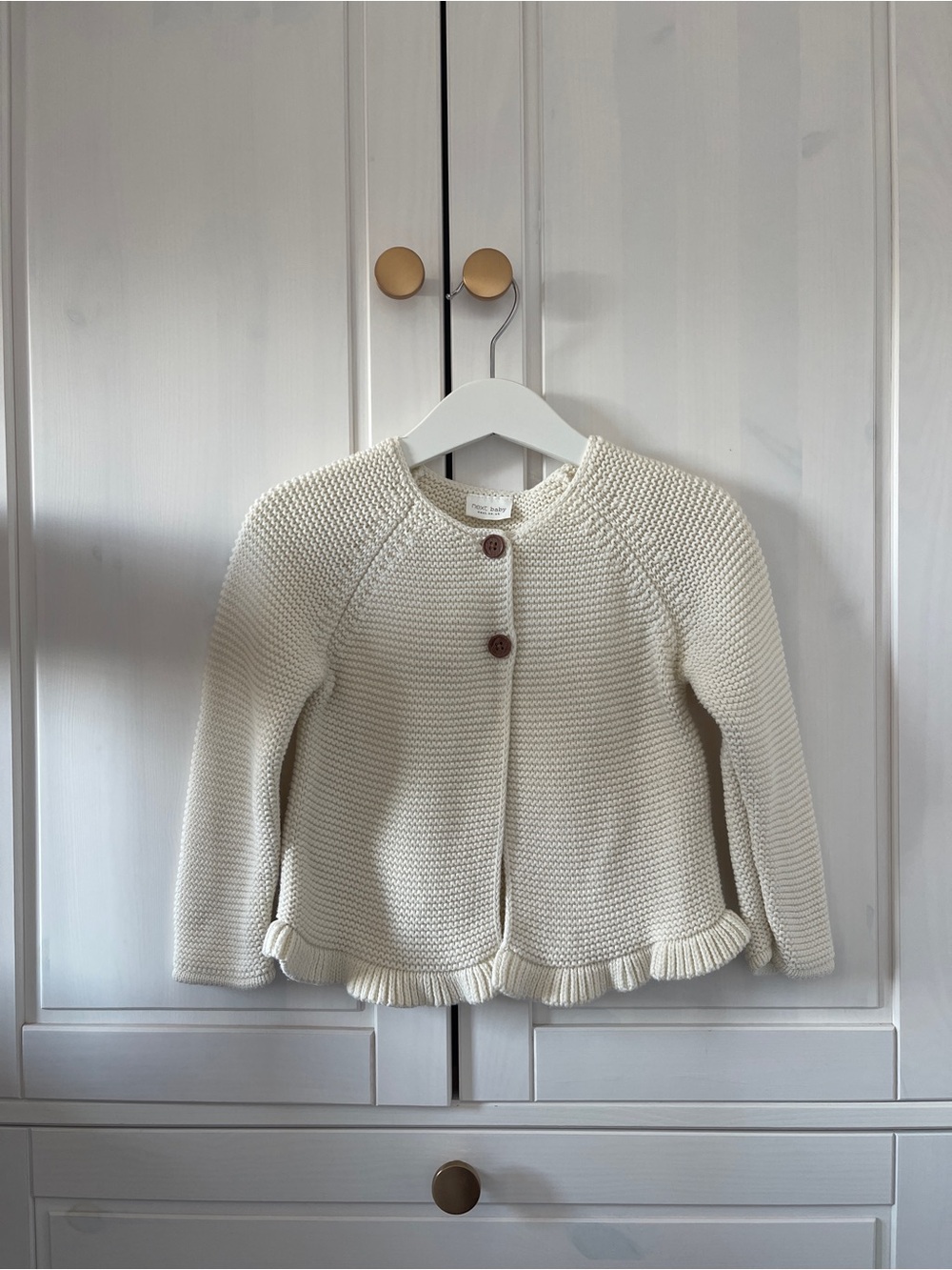 next Cream Knit Cardigan with Ruffle Hem